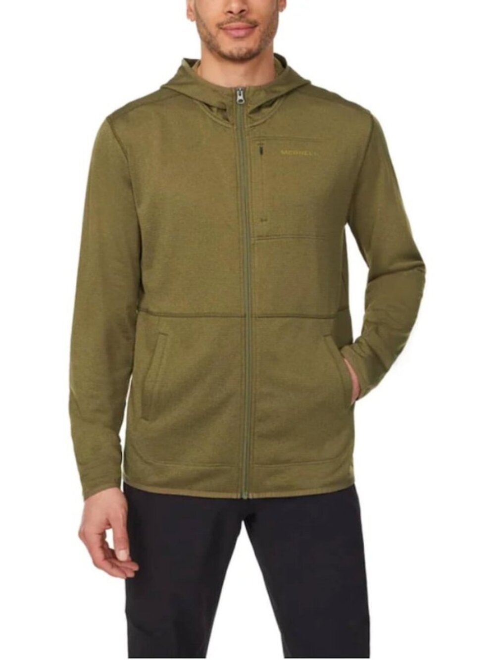 Men's Full Zip Fleece Hoodie Jacket - Warm, Lightweight, Green, Size Large